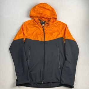 Nike Running Mens Dri-FIT Colorblock Hooded Jacket Orange Grey Medium Reflective